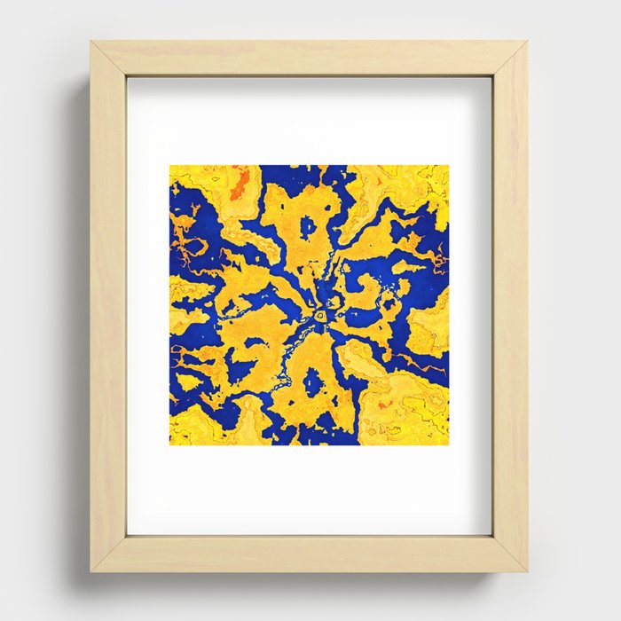 New universe planet world of yellow land and blue sea abstract map pattern swirl and design Recessed Framed Print