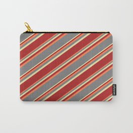 [ Thumbnail: Coral, Grey, Pale Goldenrod, and Red Colored Striped Pattern Carry-All Pouch ]