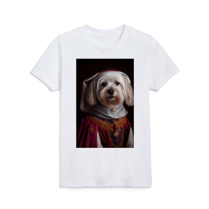 Maltese Dog Breed Portrait Royal Renaissance Animal Painting Kids T Shirt