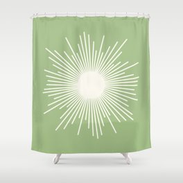 Sunburst - Mid Century Modern Minimalist Sun in Light Sage Green and Cream Shower Curtain