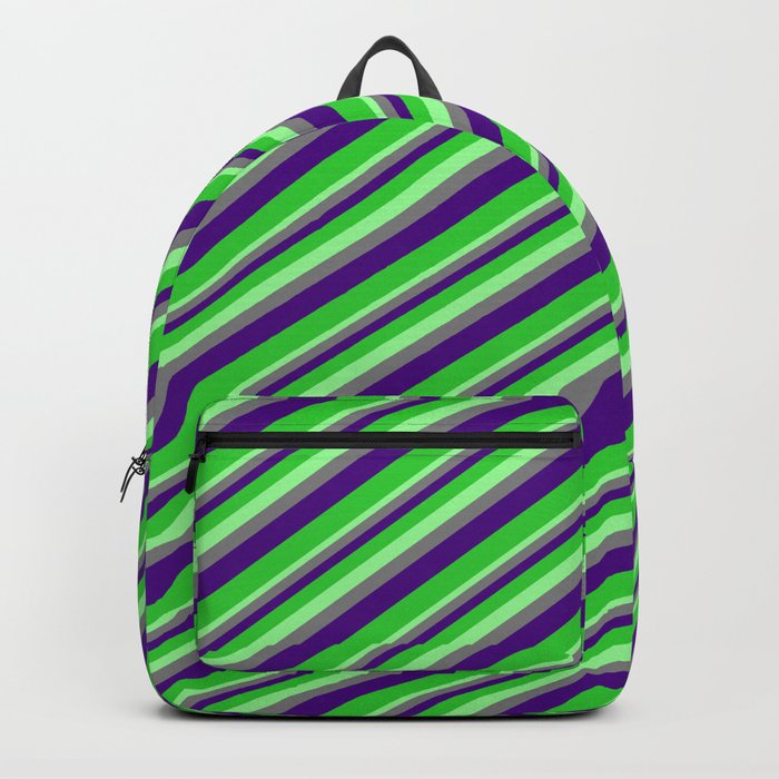 Green, Gray, Indigo, and Lime Green Colored Stripes Pattern Backpack