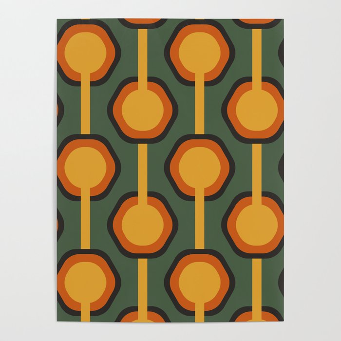 Mid-Century Modern Orange, Yellow And Green Retro Pattern Poster