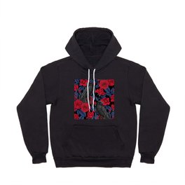 Ravens and red roses with blue leaves Hoody