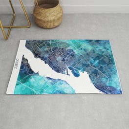 Quebec Canada Map Navy Blue Turquoise Watercolor Area & Throw Rug