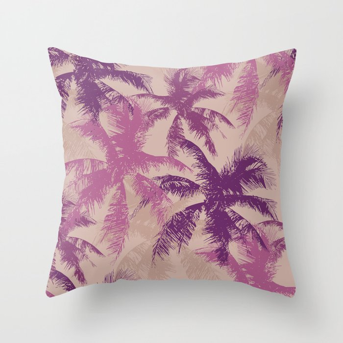 Tropical Palm Trees Magenta Pink Throw Pillow