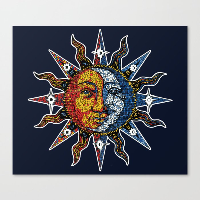Celestial Mosaic Sun and Moon Canvas Print