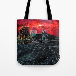 Trippy Moon Landing flag salute with red sky  Tote Bag