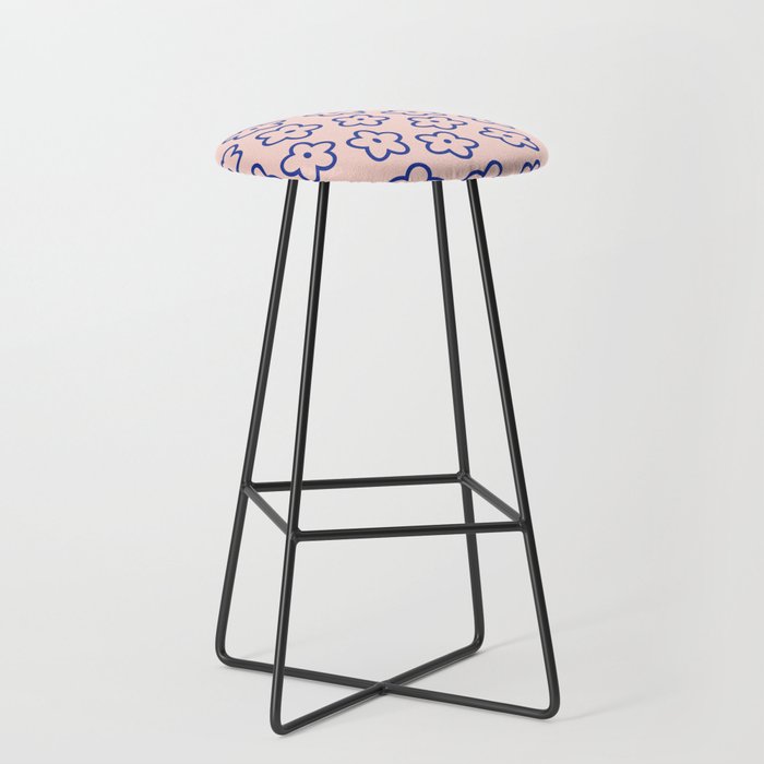 Blue And Pink Line Art Floral Pattern Bar Stool