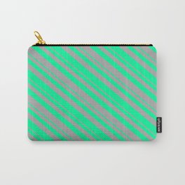 [ Thumbnail: Dark Gray and Green Colored Lines Pattern Carry-All Pouch ]