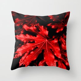 Festive Fatsia - Christmas Red Throw Pillow