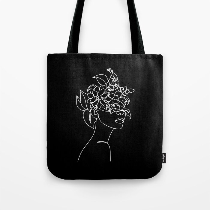 The Girl with the Flowers: Black & White Edition Tote Bag
