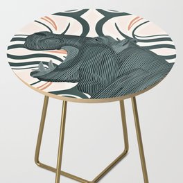 Hippo from Africa with mouth open on a green patterned background Side Table