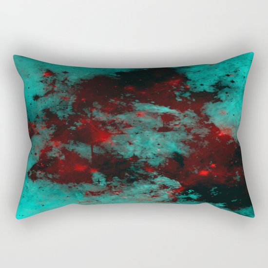Ruby Galaxy - Abstract cyan, red and black space themed painting Rectangular Pillow