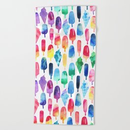 Rainbow Watercolor Popsicles Ice Cream Cones Beach Towel