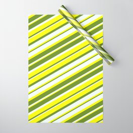 [ Thumbnail: Yellow, Green & Mint Cream Colored Lined Pattern Wrapping Paper ]