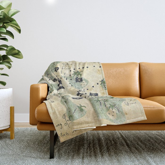 Hand Drawn Pirate Map Throw Blanket