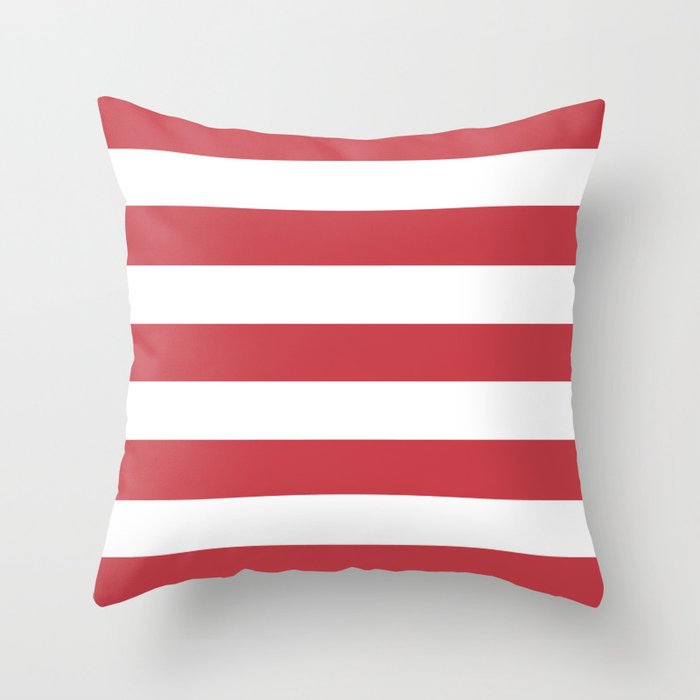 Strawberry red - solid color - white stripes pattern Throw Pillow