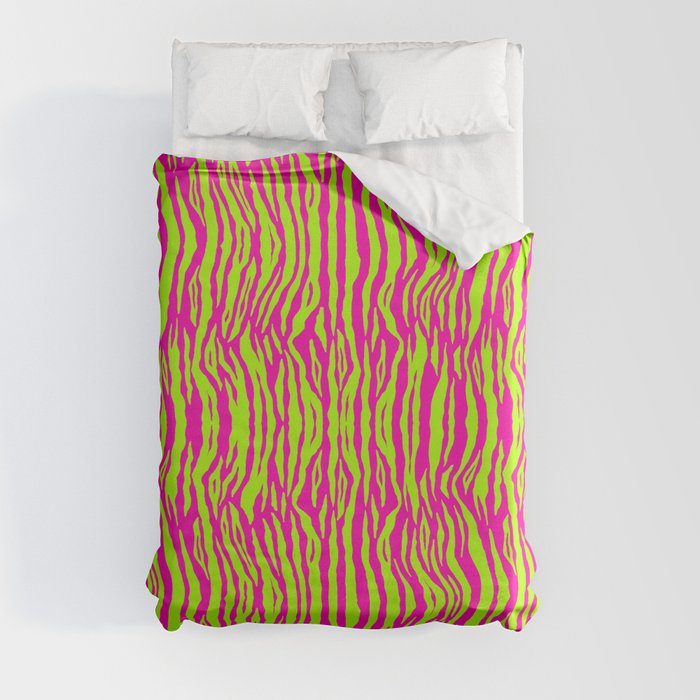 Neon Pink Green Tiger Pattern Duvet Cover