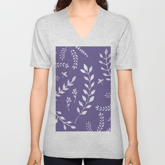 Ultra Violet Leaves Pattern #2 #drawing #decor #art #society6 V Neck T Shirt