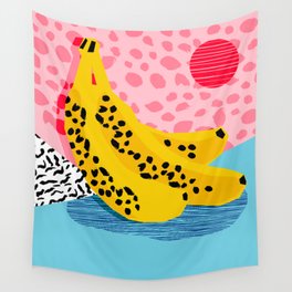 What It Is - memphis throwback banana fruit retro minimal pattern neon bright 1980s 80s style art Wall Tapestry