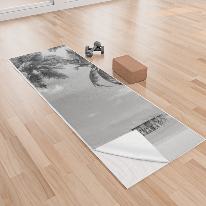 Tropical Beach Black and White Yoga Towel