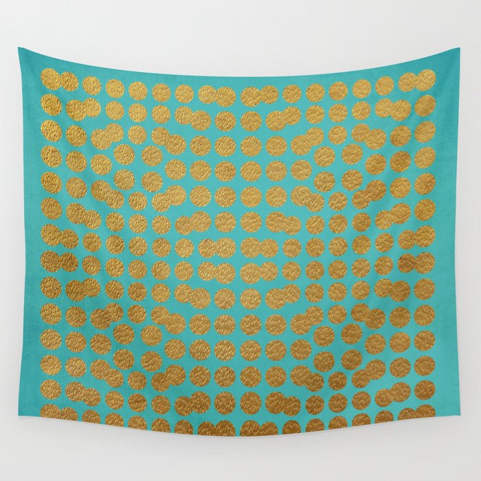 Gold Dots on Turquoise Wall Tapestry