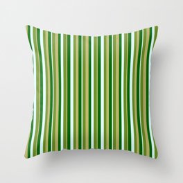 [ Thumbnail: Green, Dark Khaki, Dark Green & Light Cyan Colored Lined Pattern Throw Pillow ]