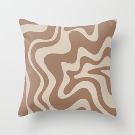 Liquid Swirl Contemporary Abstract Pattern in Chocolate Milk Brown and Beige Throw Pillow