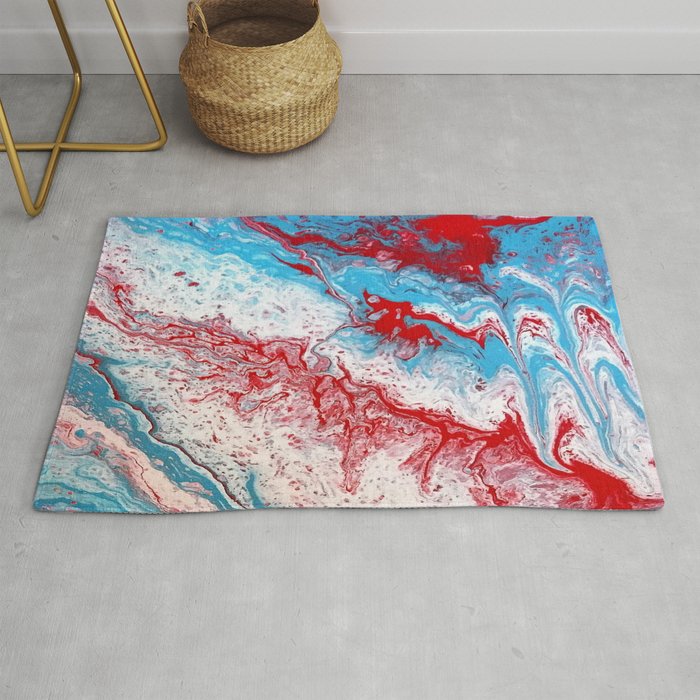 Marble Red Blue Paint Splatter Abstract, Red Blue Rug