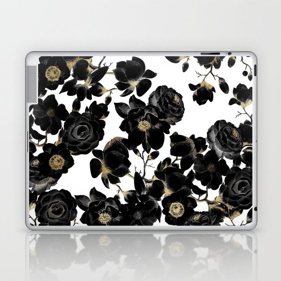 Modern Elegant Black White and Gold Floral Pattern Laptop & iPad Skin