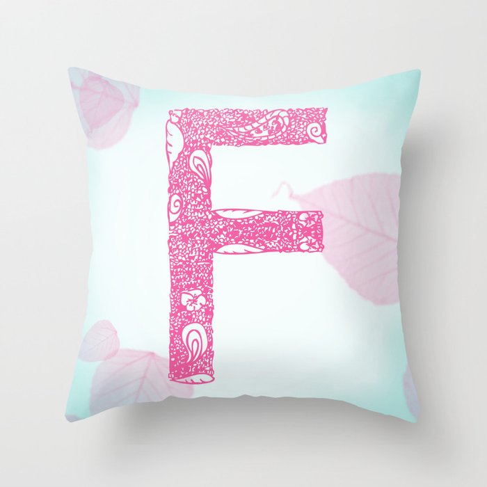 Floral Letter 'F' Throw Pillow