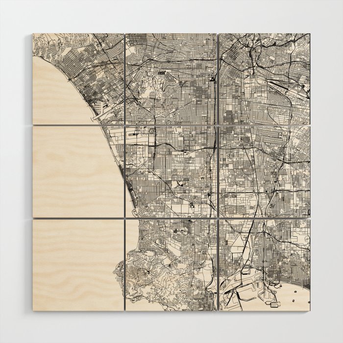 Los Angeles White Map Wood Wall Art