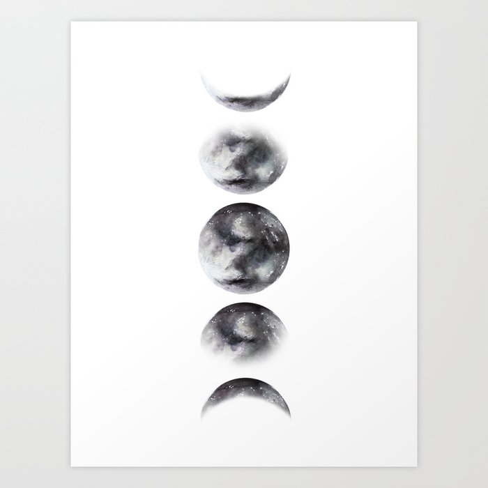 Moon Phases Watercolor Painting Art Print By Ccartstudio Society6