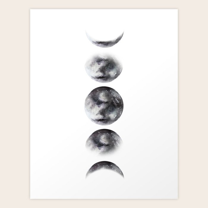 Moon phases watercolor painting Art Print by ccartstudio | Society6