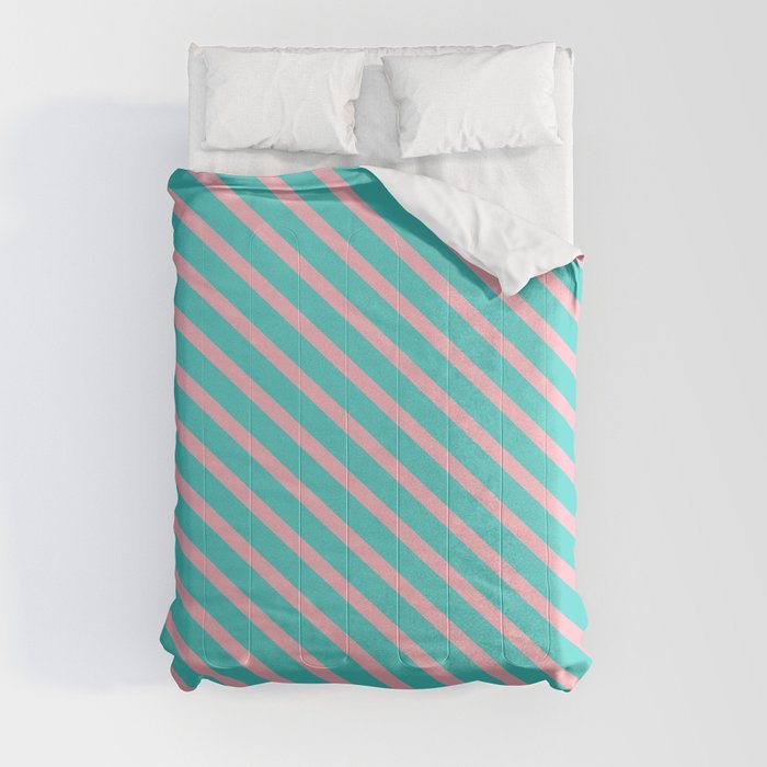 Turquoise & Light Pink Colored Lines/Stripes Pattern Comforter