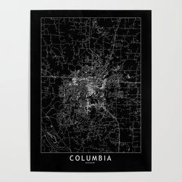 Columbia, Missouri Black Map Poster
