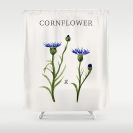 Beautiful watercolor hand painted floral CORNFLOWER Shower Curtain