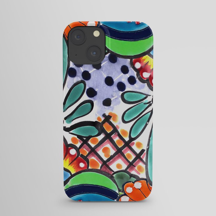Colorful Talavera, Green Accent, Large, Mexican Tile Design iPhone Case