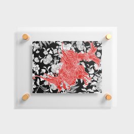 Asian Dragon on Black Floral Floating Acrylic Print