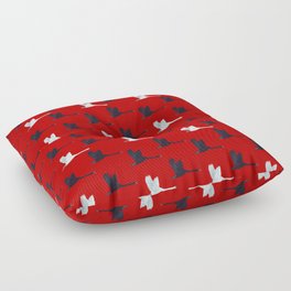 Flying Elegant Swan Pattern on Red Background Floor Pillow