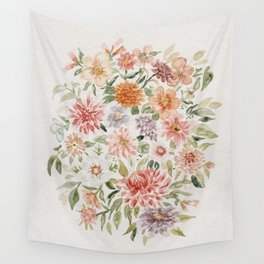 Loose Pastel Dahlia Watercolor Bouquet Wall Tapestry