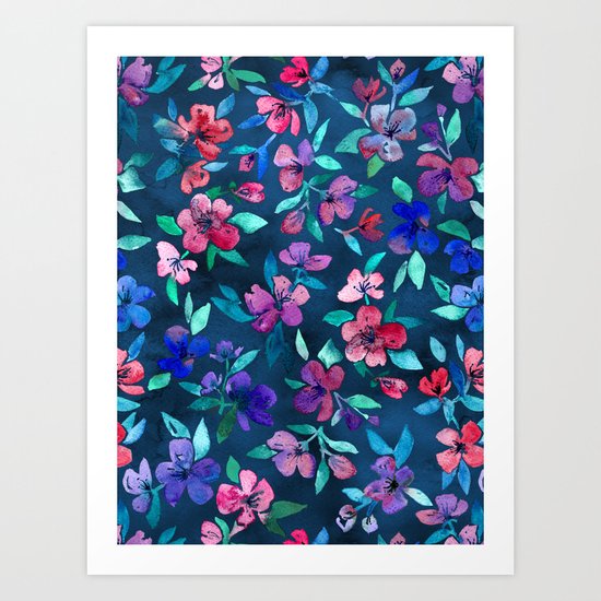 Southern Summer Floral - navy + colors Art Print