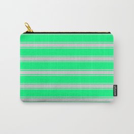 [ Thumbnail: Green and Light Gray Colored Stripes/Lines Pattern Carry-All Pouch ]