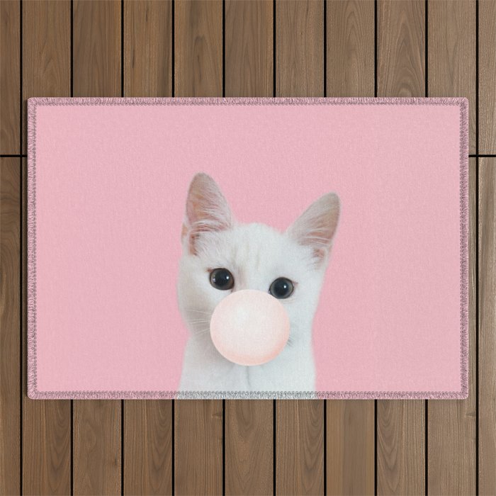 Bubble gum cat in pink Outdoor Rug