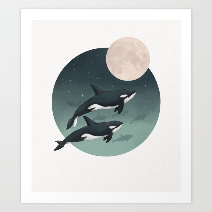 moonlight caravan // orcas Art Print