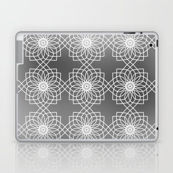 Grey Gradient and White Abstract Flowers in Mist Laptop & iPad Skin