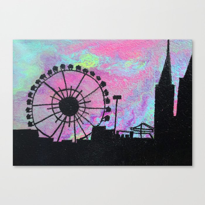 Ferris Wheel at Sunset Cityscape Silhouette Canvas Print