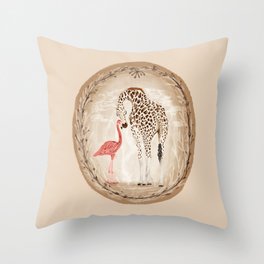 Precious Love Giraffe and Flamingo Watercolor Painting , Unlikely Lovers Hope Throw Pillow