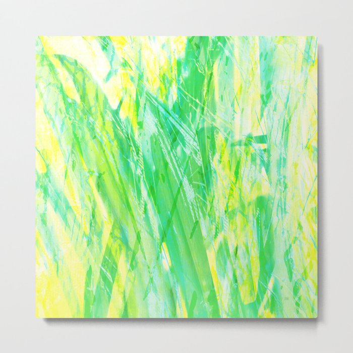 Grassy Abstract in Yellow Green Aqua White Metal Print