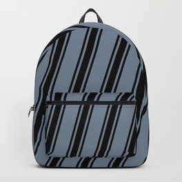 [ Thumbnail: Light Slate Gray and Black Colored Striped/Lined Pattern Backpack ]